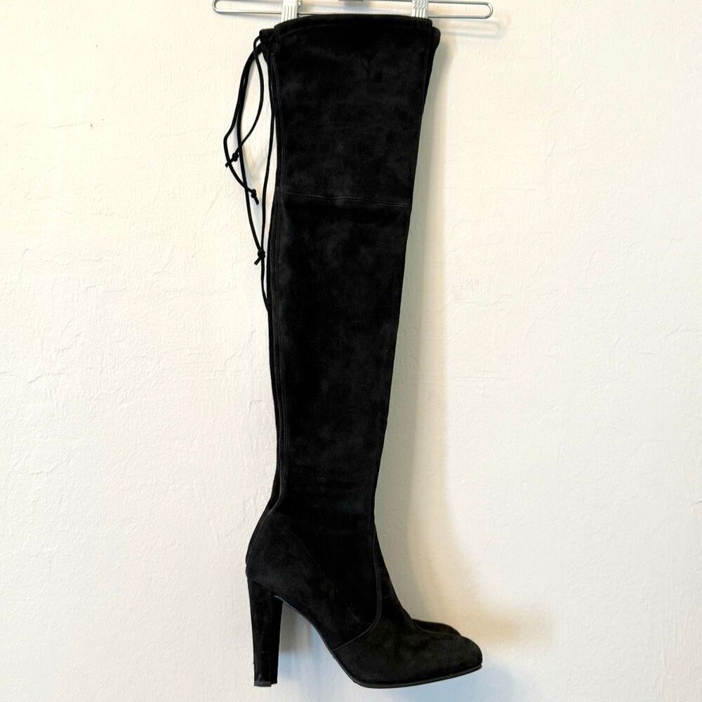 Stuart Weitzman Suede Over The Knee Thigh High Heeled Highland Boots Black Sz 7